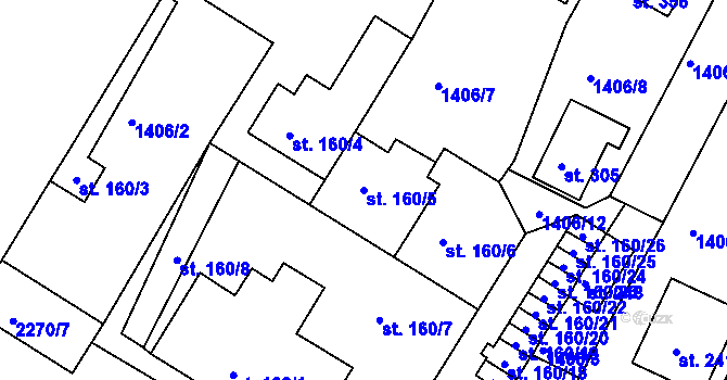 Parcela st. 160/5 v KÚ Byňov, Katastrální mapa