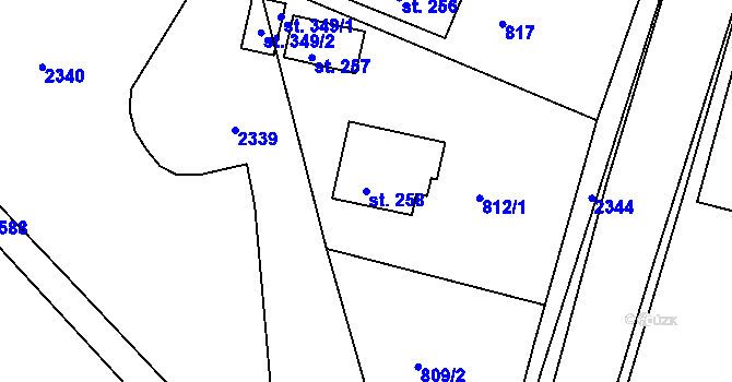 Parcela st. 258 v KÚ Byňov, Katastrální mapa