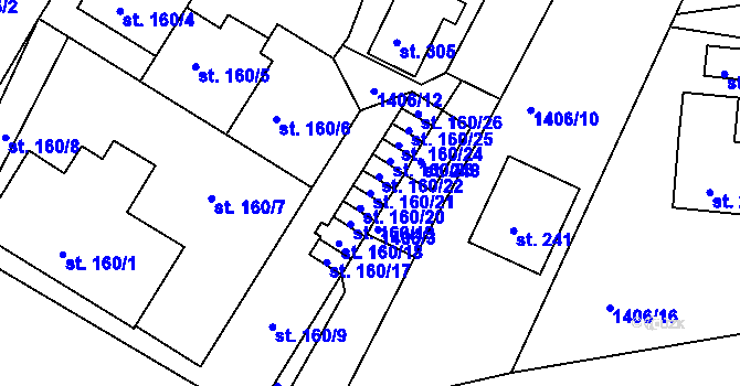 Parcela st. 160/21 v KÚ Byňov, Katastrální mapa