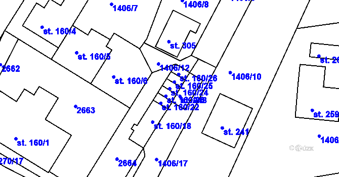 Parcela st. 160/24 v KÚ Byňov, Katastrální mapa