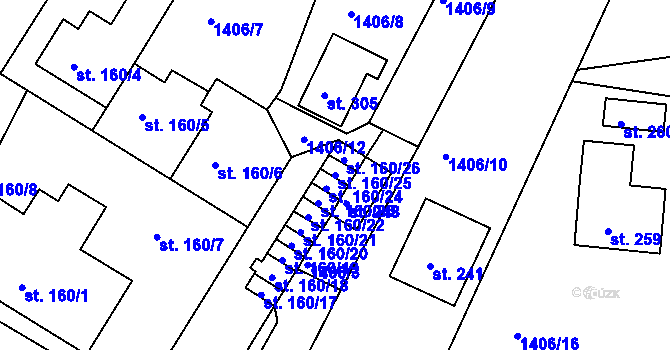 Parcela st. 160/25 v KÚ Byňov, Katastrální mapa