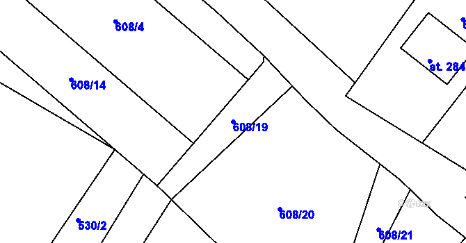 Parcela st. 608/19 v KÚ Byňov, Katastrální mapa