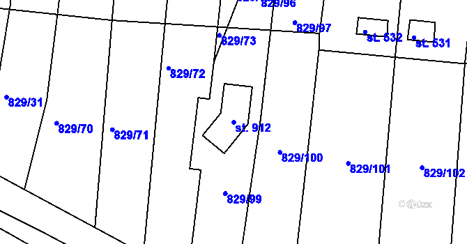 Parcela st. 912 v KÚ Nové Hrady, Katastrální mapa