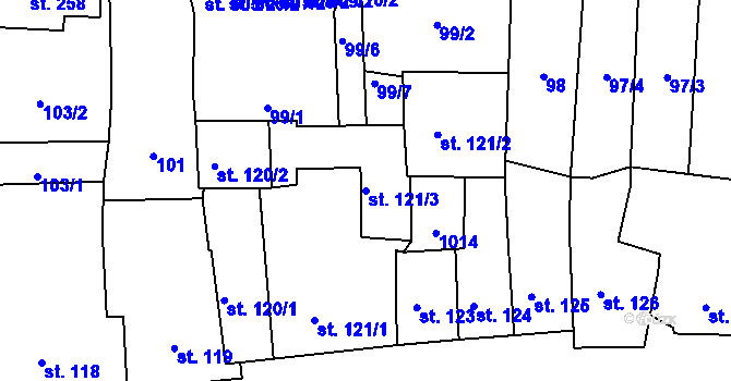 Parcela st. 121/3 v KÚ Nové Hrady, Katastrální mapa
