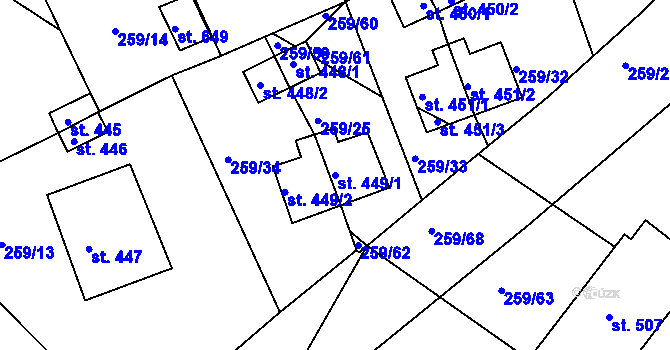 Parcela st. 449/1 v KÚ Nové Hrady, Katastrální mapa