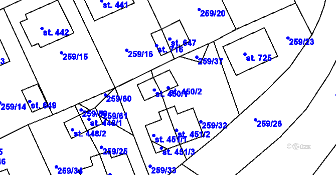 Parcela st. 450/2 v KÚ Nové Hrady, Katastrální mapa