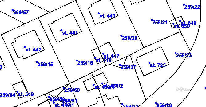 Parcela st. 647 v KÚ Nové Hrady, Katastrální mapa