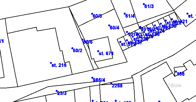 Parcela st. 671 v KÚ Nové Hrady, Katastrální mapa