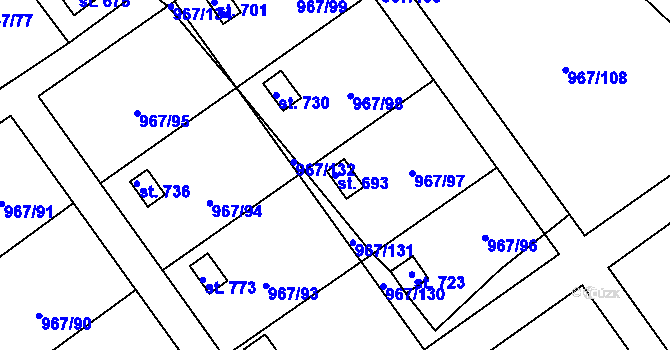 Parcela st. 693 v KÚ Nové Hrady, Katastrální mapa