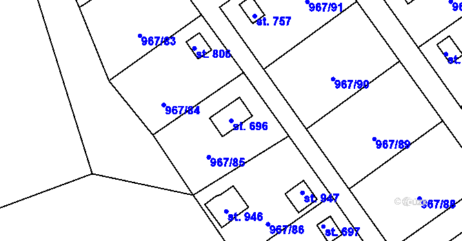Parcela st. 696 v KÚ Nové Hrady, Katastrální mapa