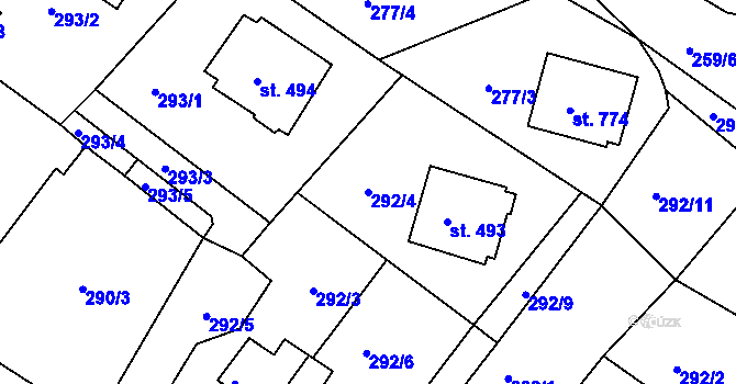 Parcela st. 292/4 v KÚ Nové Hrady, Katastrální mapa