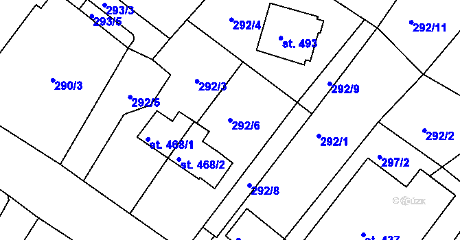 Parcela st. 292/6 v KÚ Nové Hrady, Katastrální mapa