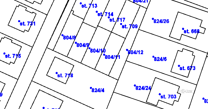 Parcela st. 804/11 v KÚ Nové Hrady, Katastrální mapa