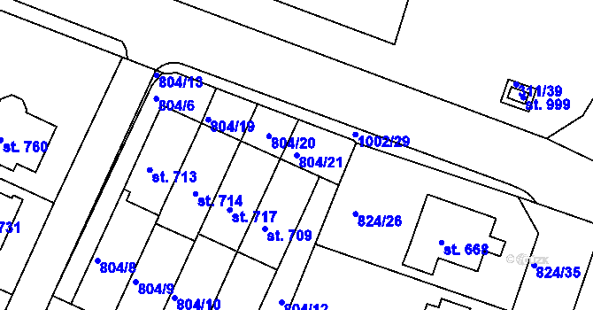 Parcela st. 804/21 v KÚ Nové Hrady, Katastrální mapa