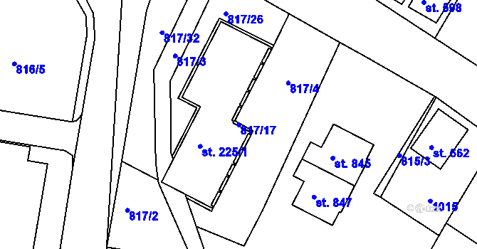 Parcela st. 817/17 v KÚ Nové Hrady, Katastrální mapa