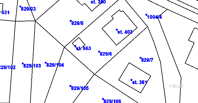 Parcela st. 829/6 v KÚ Nové Hrady, Katastrální mapa