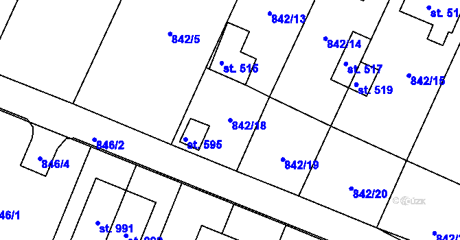 Parcela st. 842/18 v KÚ Nové Hrady, Katastrální mapa