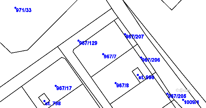 Parcela st. 967/7 v KÚ Nové Hrady, Katastrální mapa
