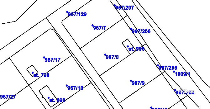 Parcela st. 967/8 v KÚ Nové Hrady, Katastrální mapa