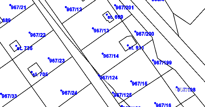 Parcela st. 967/14 v KÚ Nové Hrady, Katastrální mapa
