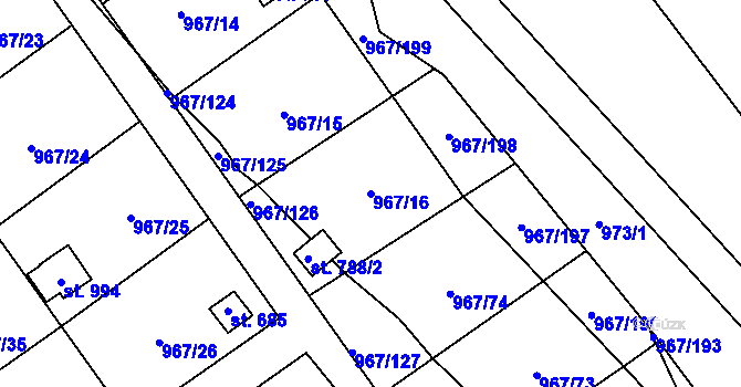 Parcela st. 967/16 v KÚ Nové Hrady, Katastrální mapa