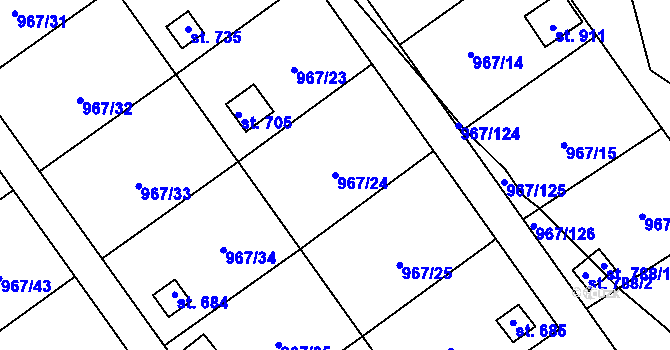 Parcela st. 967/24 v KÚ Nové Hrady, Katastrální mapa