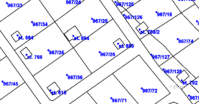 Parcela st. 967/26 v KÚ Nové Hrady, Katastrální mapa