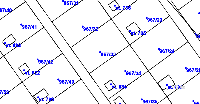 Parcela st. 967/33 v KÚ Nové Hrady, Katastrální mapa