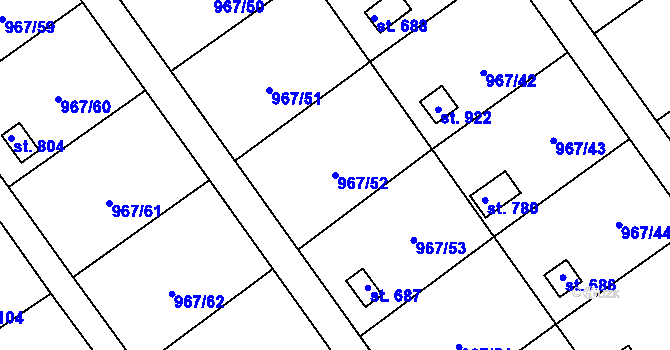 Parcela st. 967/52 v KÚ Nové Hrady, Katastrální mapa