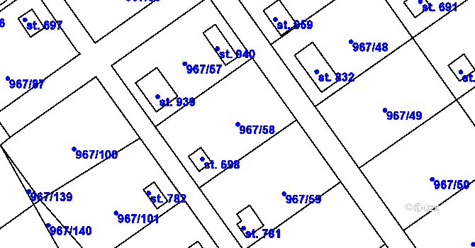Parcela st. 967/58 v KÚ Nové Hrady, Katastrální mapa