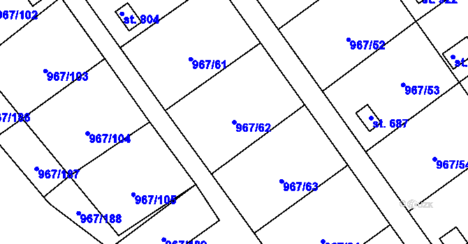 Parcela st. 967/62 v KÚ Nové Hrady, Katastrální mapa