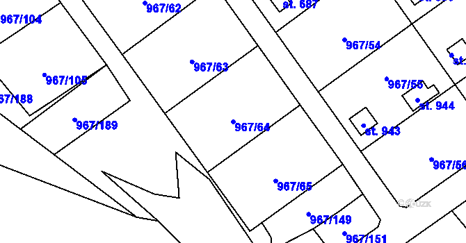 Parcela st. 967/64 v KÚ Nové Hrady, Katastrální mapa
