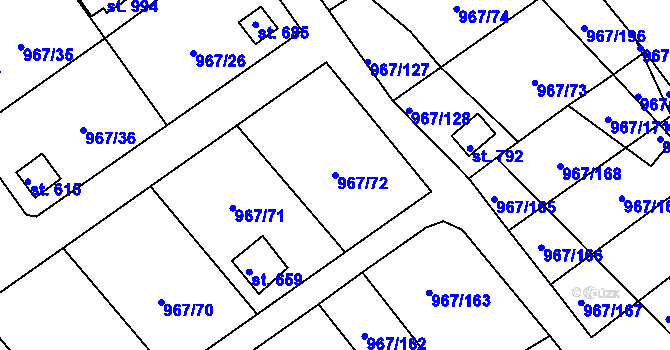 Parcela st. 967/72 v KÚ Nové Hrady, Katastrální mapa