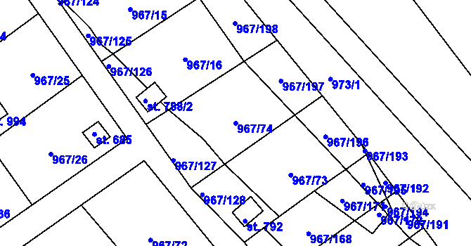 Parcela st. 967/74 v KÚ Nové Hrady, Katastrální mapa
