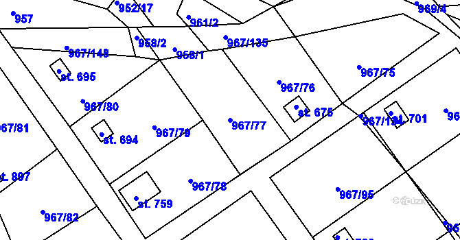 Parcela st. 967/77 v KÚ Nové Hrady, Katastrální mapa