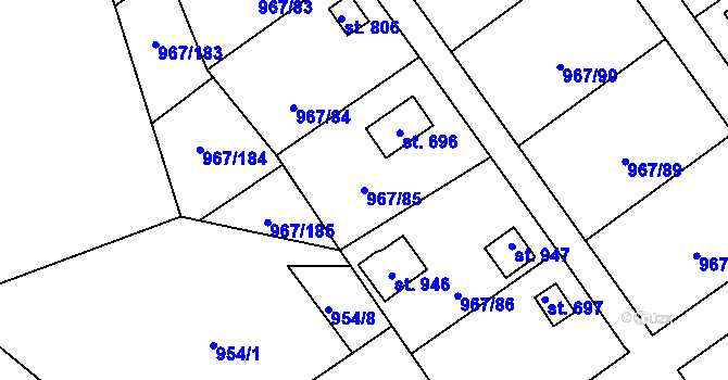 Parcela st. 967/85 v KÚ Nové Hrady, Katastrální mapa