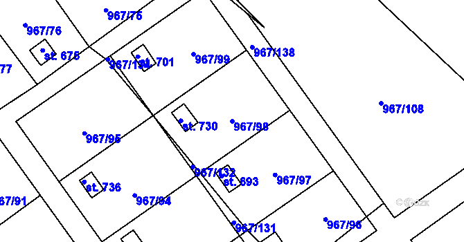 Parcela st. 967/98 v KÚ Nové Hrady, Katastrální mapa