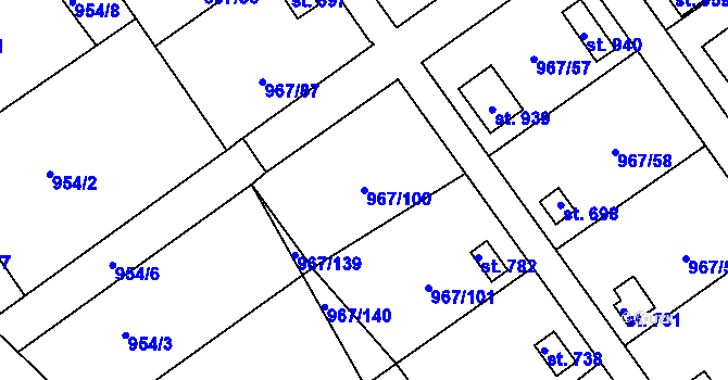 Parcela st. 967/100 v KÚ Nové Hrady, Katastrální mapa