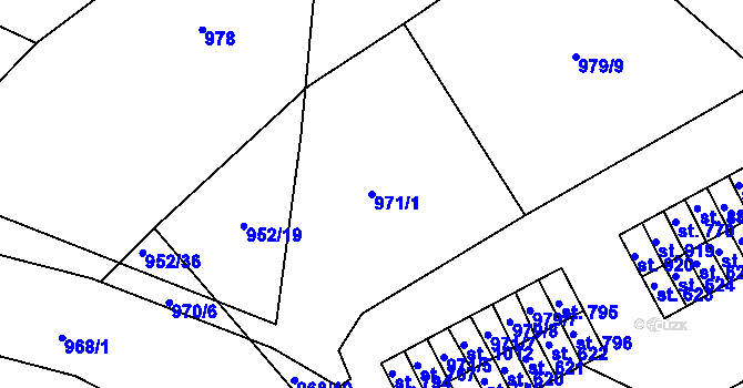 Parcela st. 971/1 v KÚ Nové Hrady, Katastrální mapa