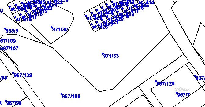 Parcela st. 971/33 v KÚ Nové Hrady, Katastrální mapa