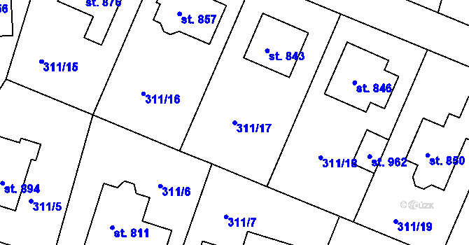 Parcela st. 311/17 v KÚ Nové Hrady, Katastrální mapa