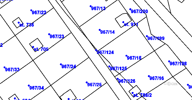Parcela st. 967/124 v KÚ Nové Hrady, Katastrální mapa