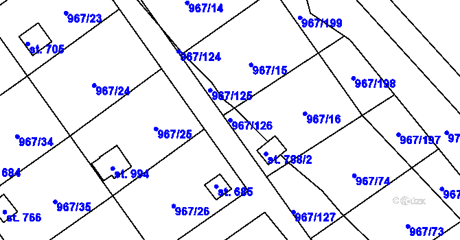 Parcela st. 967/126 v KÚ Nové Hrady, Katastrální mapa
