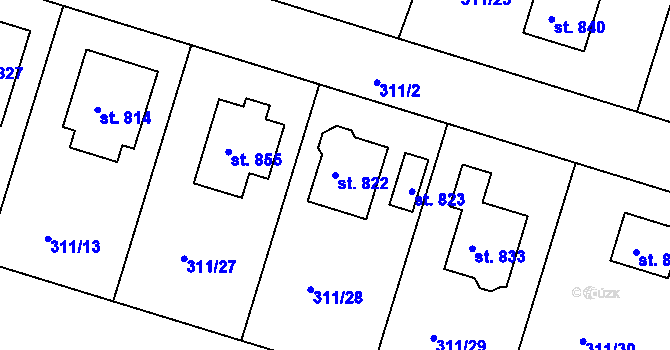 Parcela st. 822 v KÚ Nové Hrady, Katastrální mapa
