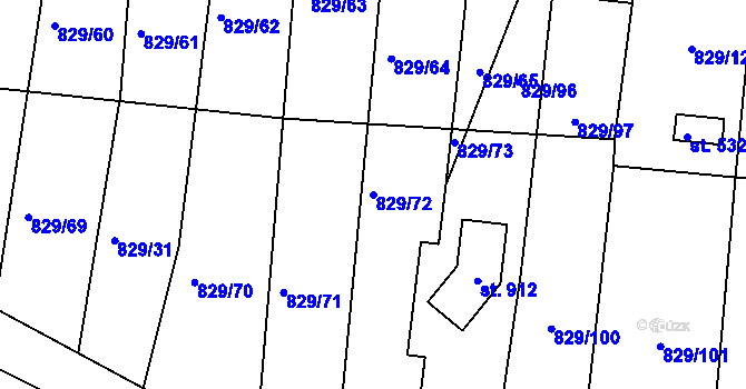 Parcela st. 829/72 v KÚ Nové Hrady, Katastrální mapa