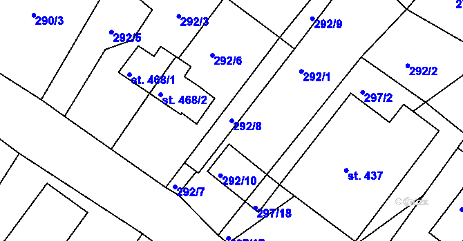 Parcela st. 292/8 v KÚ Nové Hrady, Katastrální mapa