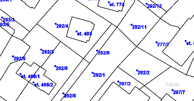 Parcela st. 292/9 v KÚ Nové Hrady, Katastrální mapa