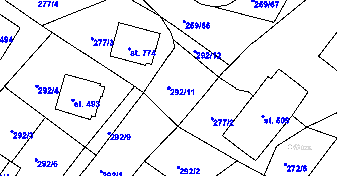 Parcela st. 292/11 v KÚ Nové Hrady, Katastrální mapa