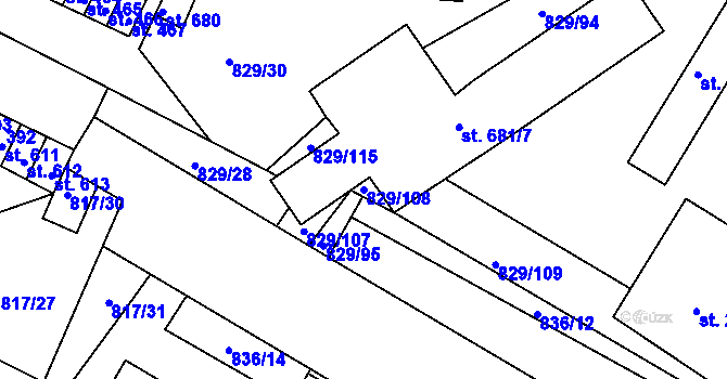 Parcela st. 829/108 v KÚ Nové Hrady, Katastrální mapa