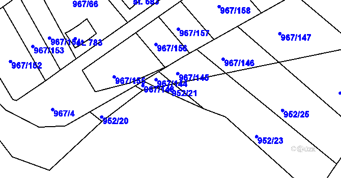 Parcela st. 952/21 v KÚ Nové Hrady, Katastrální mapa